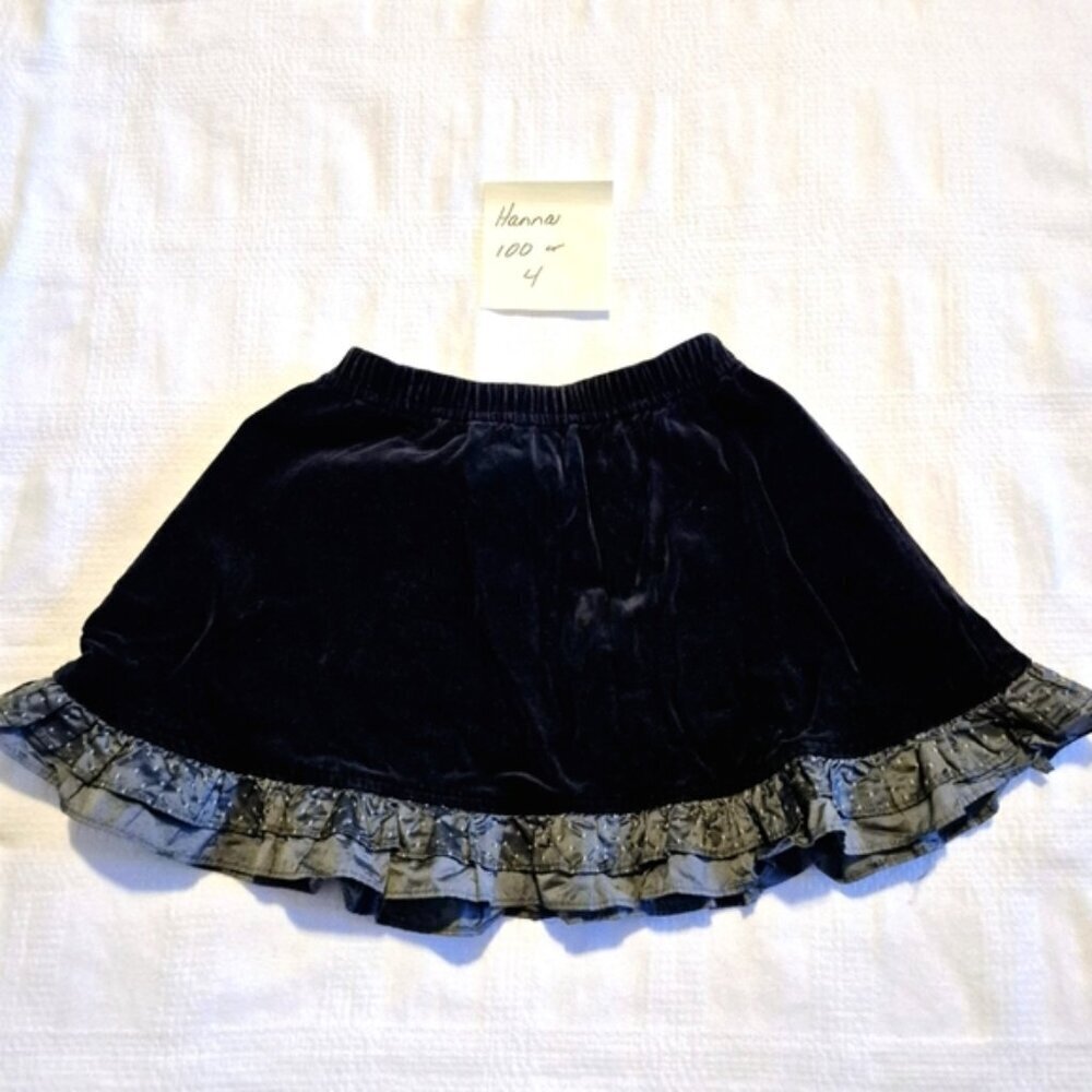 Hanna Andersson girls size 100 or 4 black velour skirt with 2 layer ruffle trim